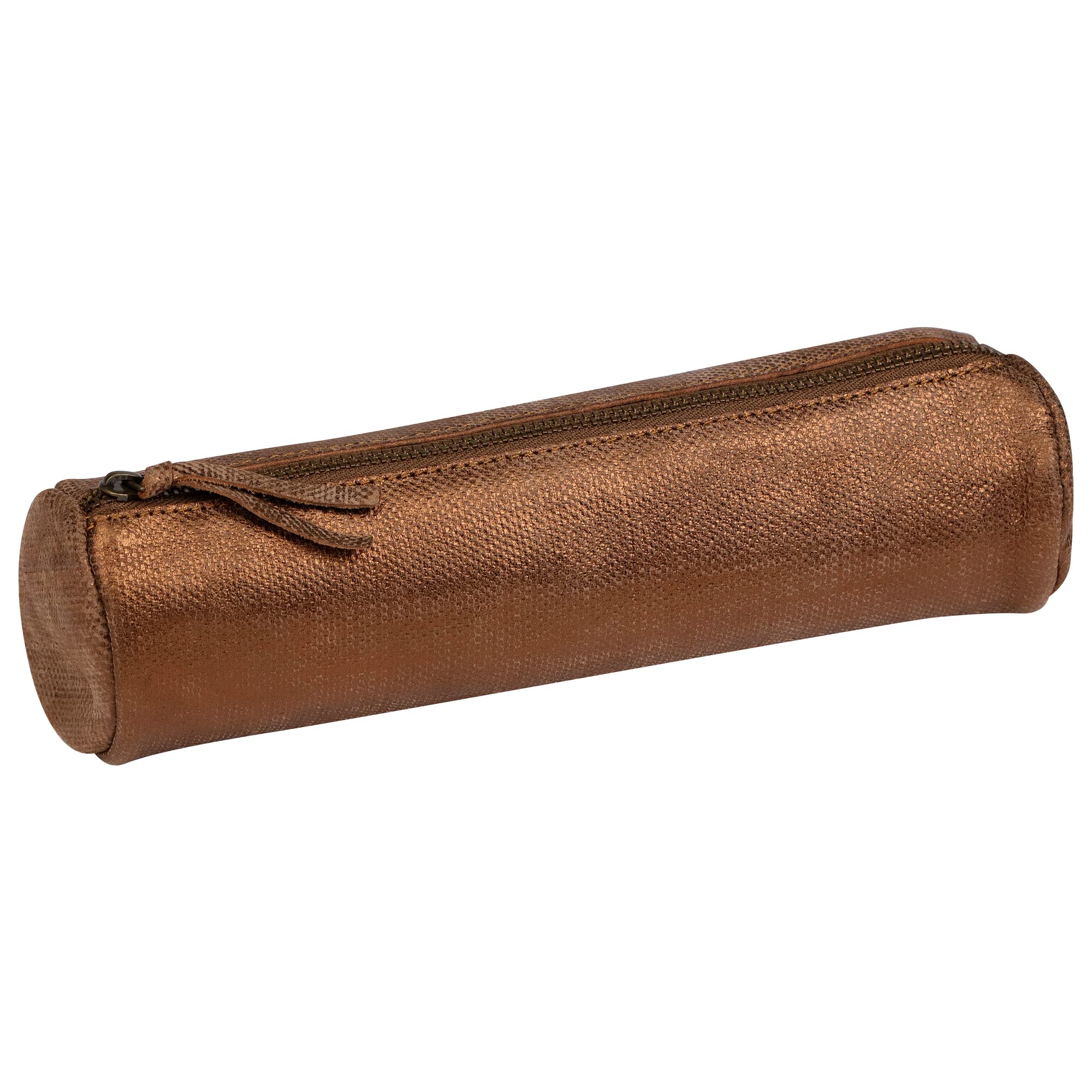 Clairefontaine - Ref 410033C - Kleo-Pathra' Leather Round Pencil Case - 22cm x 5.5cm, Made From Genuine Lambskin Leather, Metal Zip With Leather Puller - Bronze — image 1