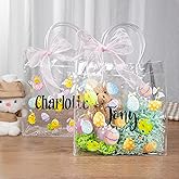 callie Personalized Easter Clear Gift Bag for Kids, Cute Plastic Treat Goodie Tote Bag with Handles Party Favor, 7.87", 1 Pack