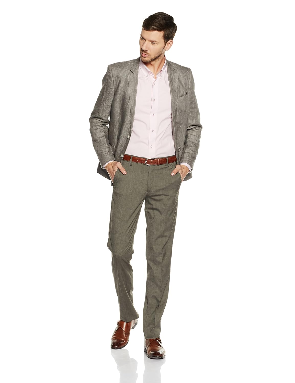 peter england men's slim fit formal trousers