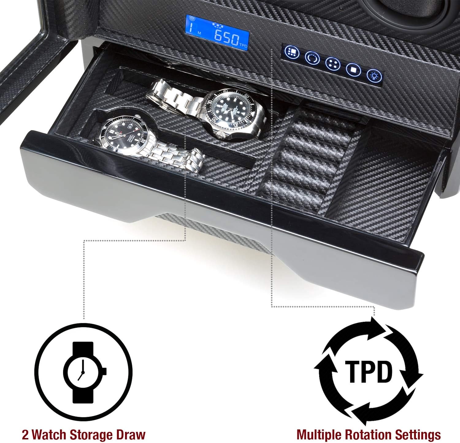 BARRINGTON Automatic Six Watch Winder for 6 Watches with Quiet Japanese Motors, Black - 6 Slots - Image 4