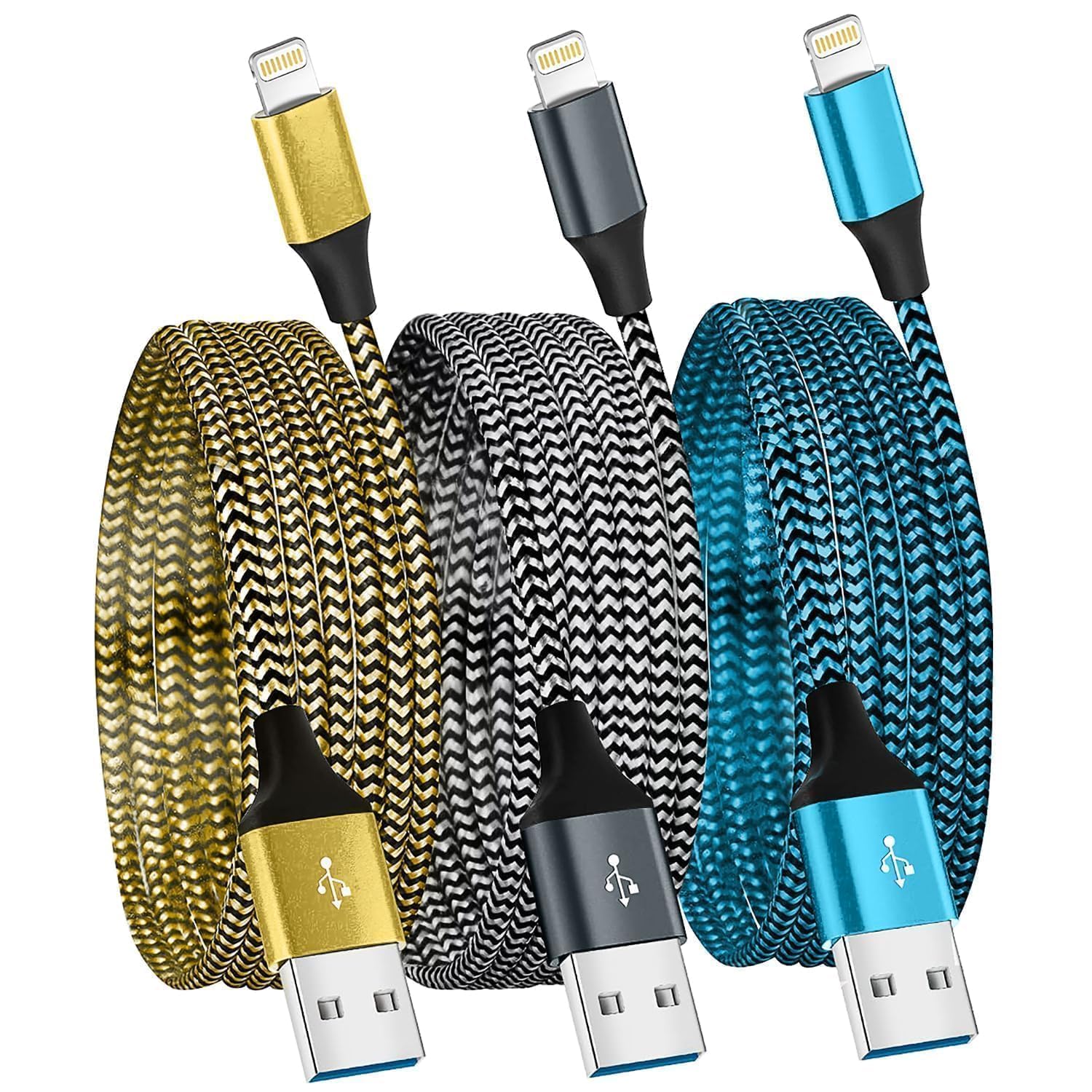 Yavud For iPhone charger cable 3Pack 6FT/1.8M Lightning Cable Nylon Braided MFi Certified USB Long Phone Charging Lead Compatible with iPhone 14 pro max 14 pro 13 12 11 XS X XR 8 7 6 plus