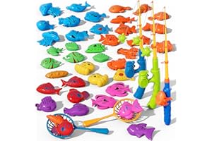 BLmukce Magnetic Fishing Game Set for Toddlers 1-3 & Kids Age 3-5 Fishing Toys Includes Pole Rod Net & Floating Fish Water Ta
