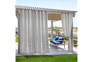 Deconovo Outdoor Sheer Curtains for Patio 108 Inches Long - Faux Linen Waterproof Grey Grommet Sheer Curtains for Gazebo and Balcony, Grey, 54x108 Inch, 2 Panels