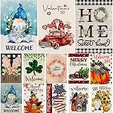 Seasonal Garden Flags for Outside, 12x18 Double Sided Yard Flags Outdoor Holiday Decor Set of 12 Small Burlap Welcome Garden Flags for All Seasons (Seasonal 01)