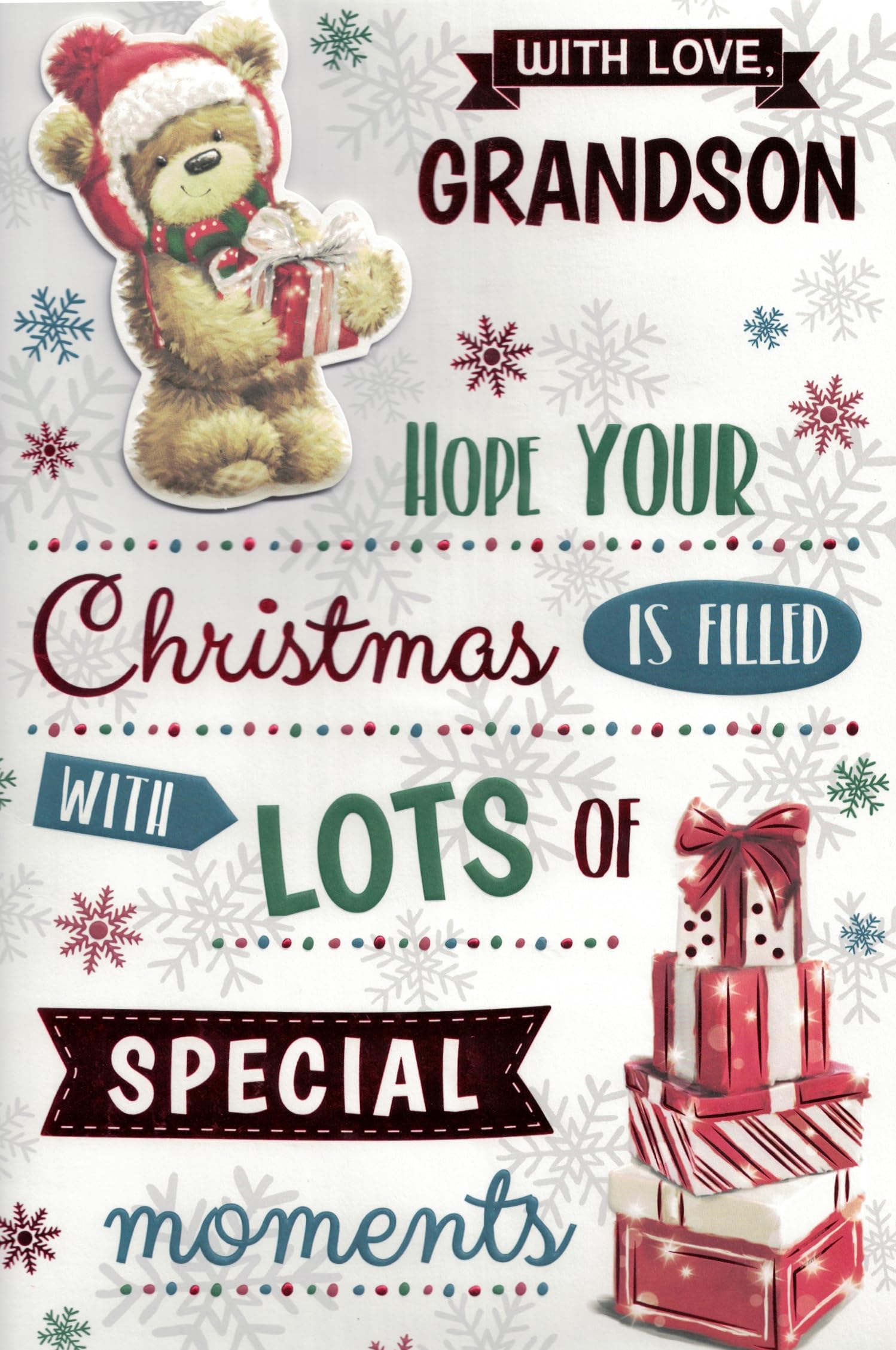 Extra large grandson christmas card. Traditional festive xmas design. 8 Page insert. 12 x 7.5 inches. OE.