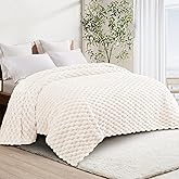 Whale Flotilla Queen Size Blanket for Bed with Jacquard Pattern, Fuzzy Soft Cozy Exquisite Blankets for All Season, Warm and Fluffy, 90x90 Inch, Ivory