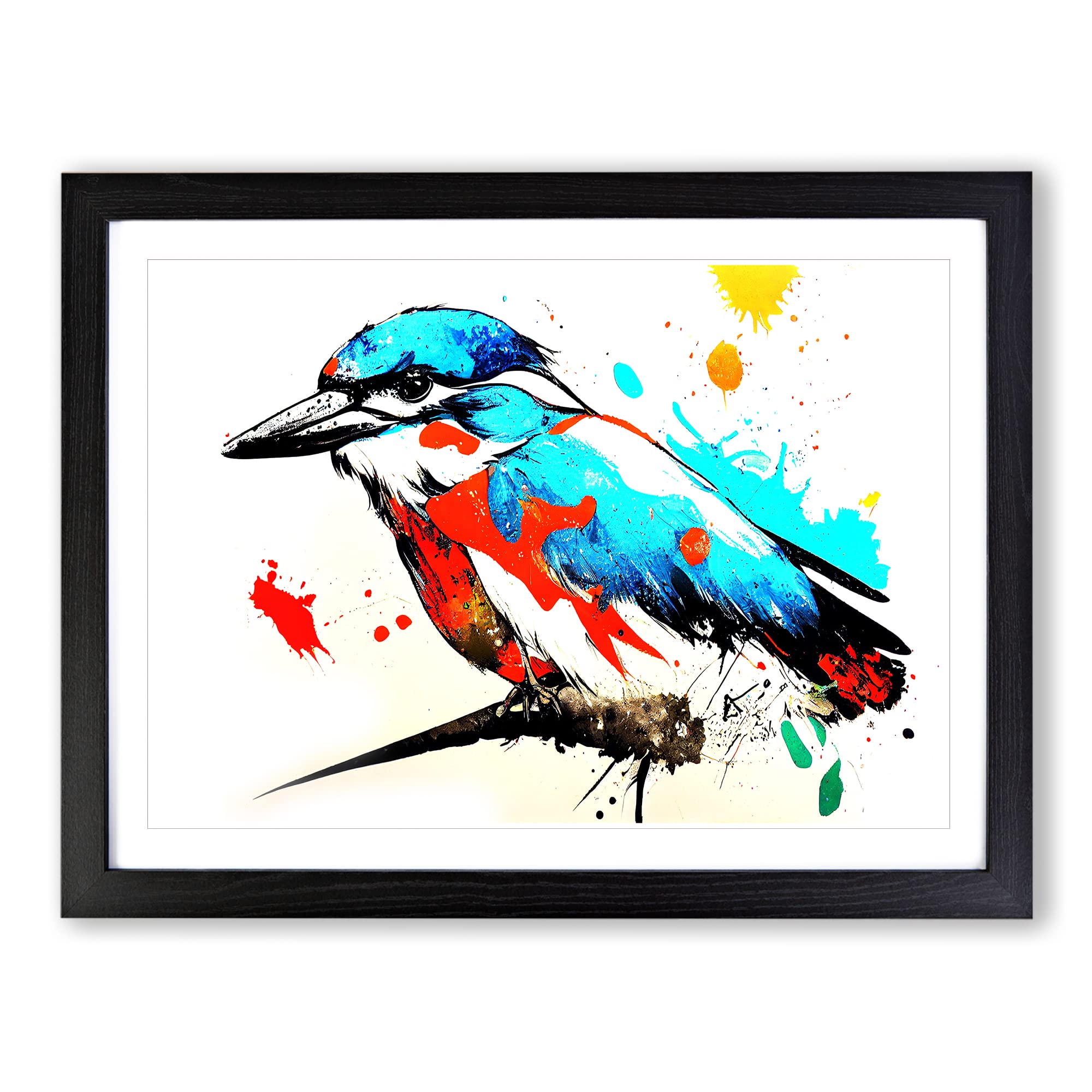 Kingfisher Bird Splash Vol.4 Abstract Framed Print | A4 Black Framed Wall Art | Ready to Hang | Abstract Fantasy Picture | Living Room Bedroom Lounge Office