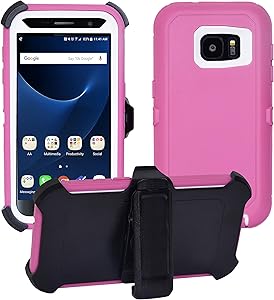 Samsung Galaxy S7 Cover | 2-in-1 Screen Protector & Holster Case | Full Body Military Grade Edge-to-Edge Protection with carrying belt clip| Drop Proof Shockproof Dustproof | Pink / White