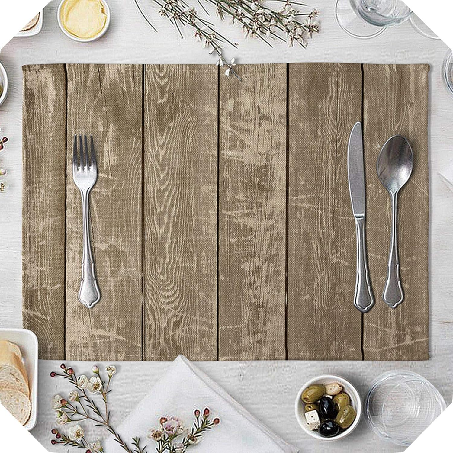 Mats for Dining Table Imitation Wood Grain Placemat Linen