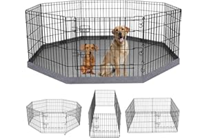 PETIME Foldable Metal Dog Exercise Pen/Pet Puppy Playpen Kennels Yard Fence Indoor/Outdoor 8 Panel 24" W x 24" H with Bottom Pad (with Bottom pad, 8 Panels 24" H)