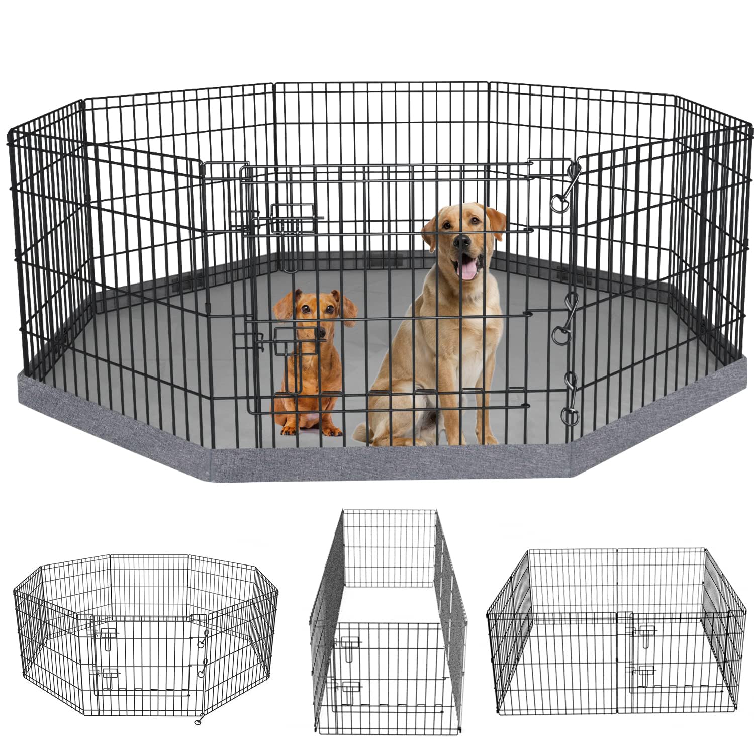Photo 1 of PETIME Foldable Metal Dog Exercise Pen/Pet Puppy Playpen Kennels Yard Fence Indoor/Outdoor 8 Panel 24" W x 30" H with Bottom Pad (with Bottom pad, 8 Panels 30" H)