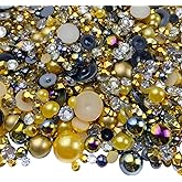 30g Half Pearl Rhinestones for Crafts Mixed Size 3mm-10mm Resin Rhinestone Half Round Flatback Pearl Rhinestones for DIY Nail Art Crafts Jewelry Decoration (Golden Black Series)