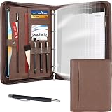 Leathario A4 Portfolio Folder 4-Ring Binder with Notepad 10 Sheet Protectors