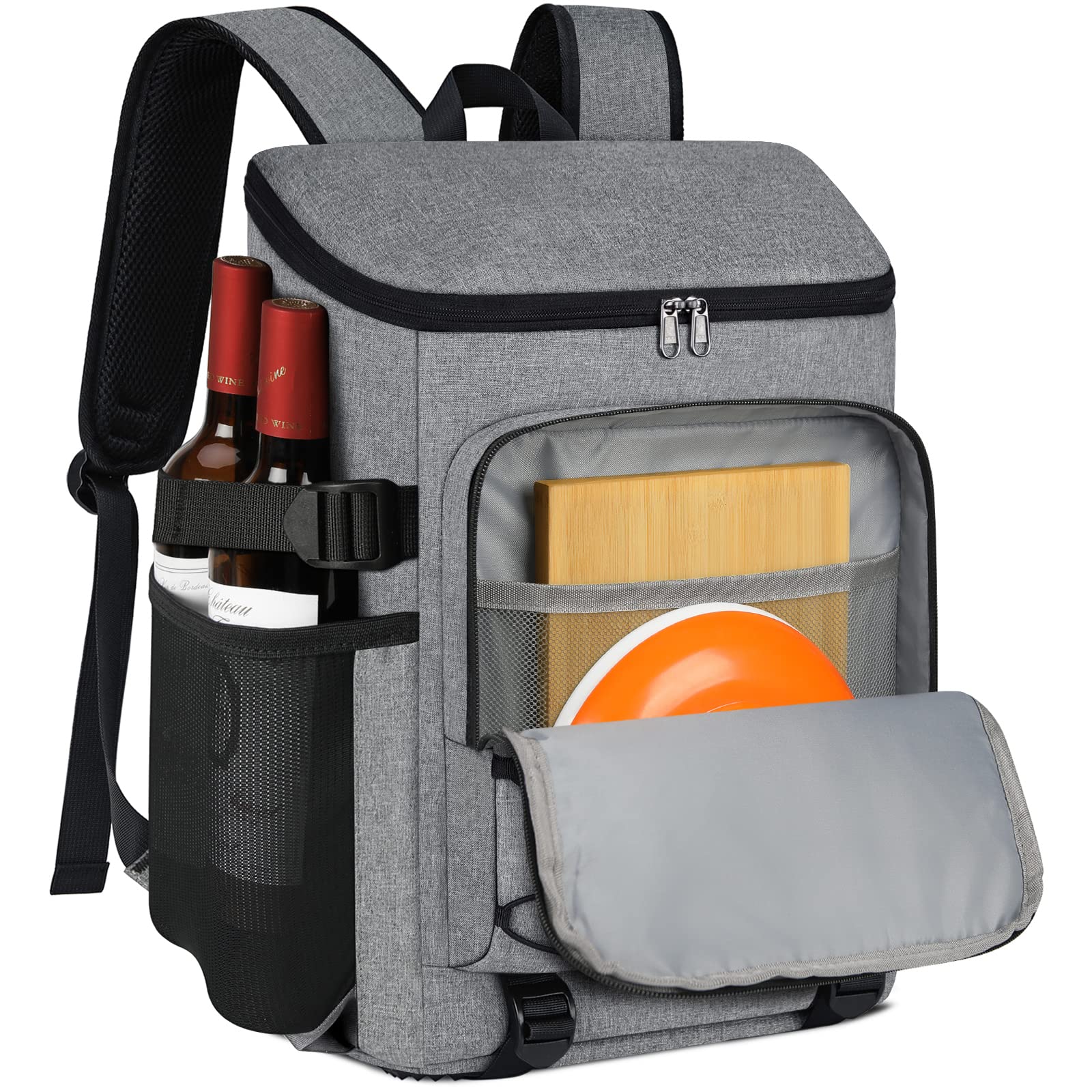 NUBILY Cooler Backpack 30L Picnic Backpack Waterproof Leakproof Large Insulated Cooler Bag Lunch Bag for Rucksack Camping Outdoor Activities Travel BBQ Hiking Grey