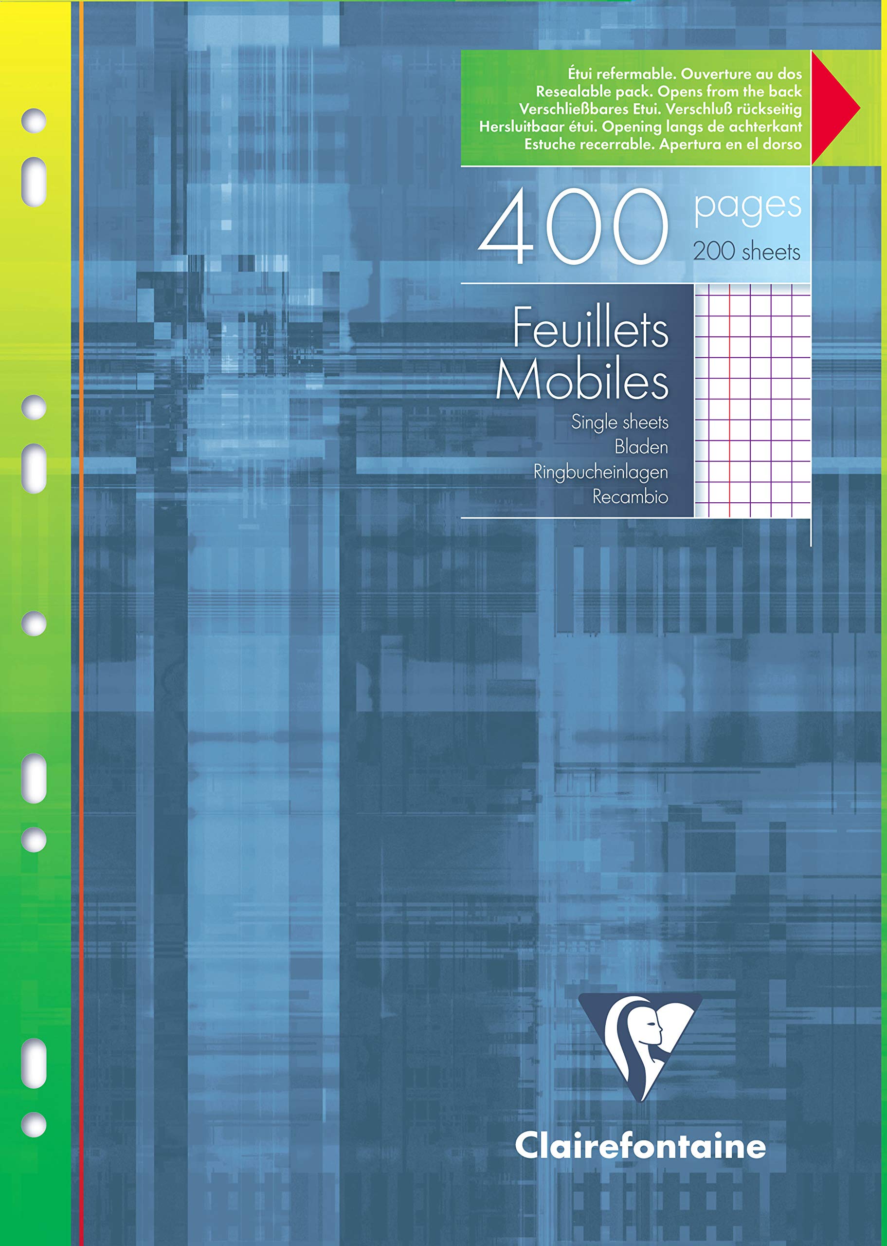 Clairefontaine 17922C - One Pack of Perforated Single Sheets - A4 21x29,7 cm - 400 Small Square Pages with Margin - White Paper 90 g - Reusable Wallet