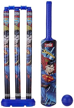 Superman Large Cricket Set with 1 Plastic Bat and Ball, 3 Wickets, Base and Bail