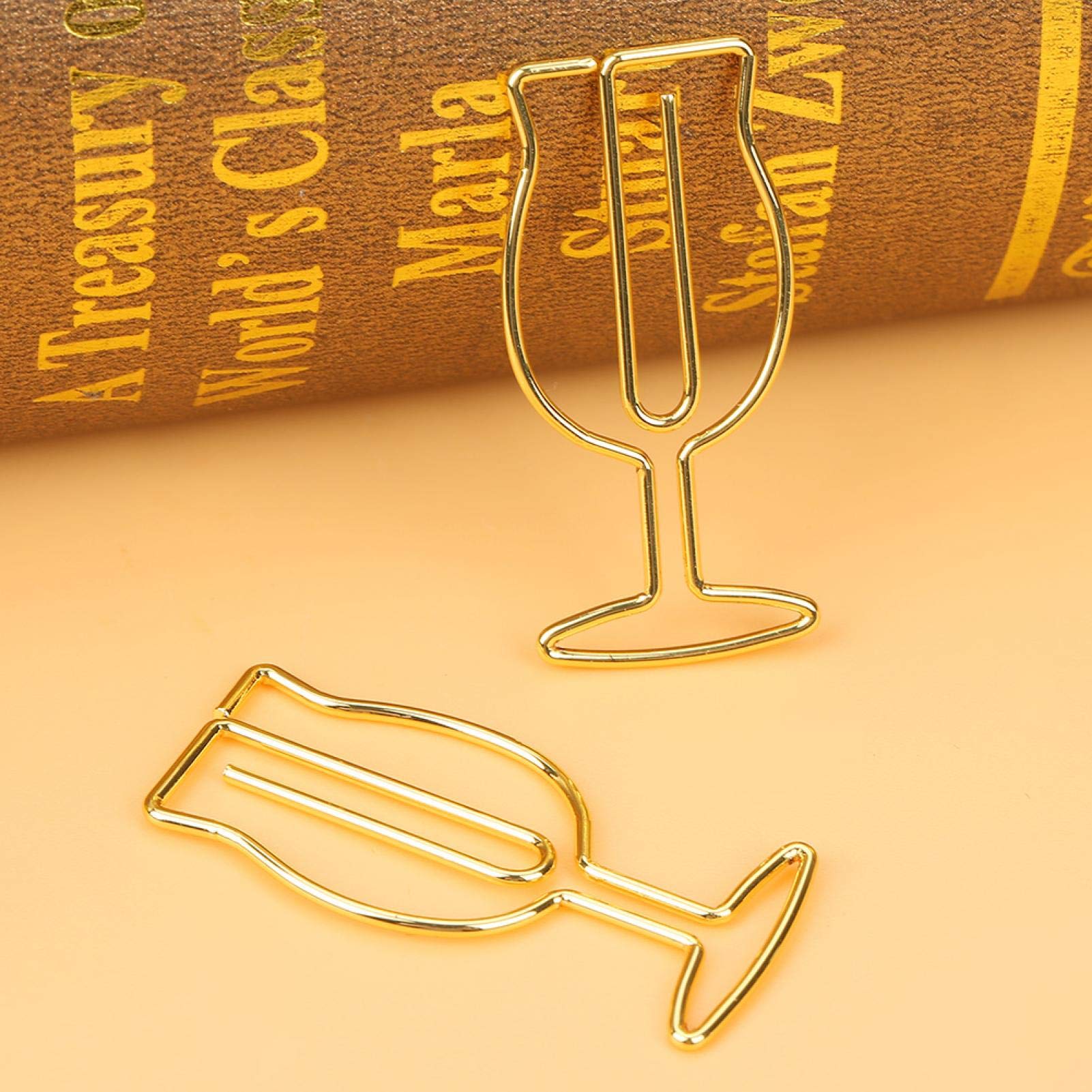 Small Paperclips, Mini Document Clips for Organizing School Office Supplies, Golden Metal Wine Glass Shape Bookmarks for Stationery