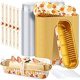 Tioncy 50 Pcs Thanksgiving Mini Pink Loaf Pans with Lids Spoons Sticker Maple Leaf 6.8oz Disposable Rectangle Aluminum Foil Baking Pans Muffin Cupcake Cups for Picnics Christmas Birthday Party Supply