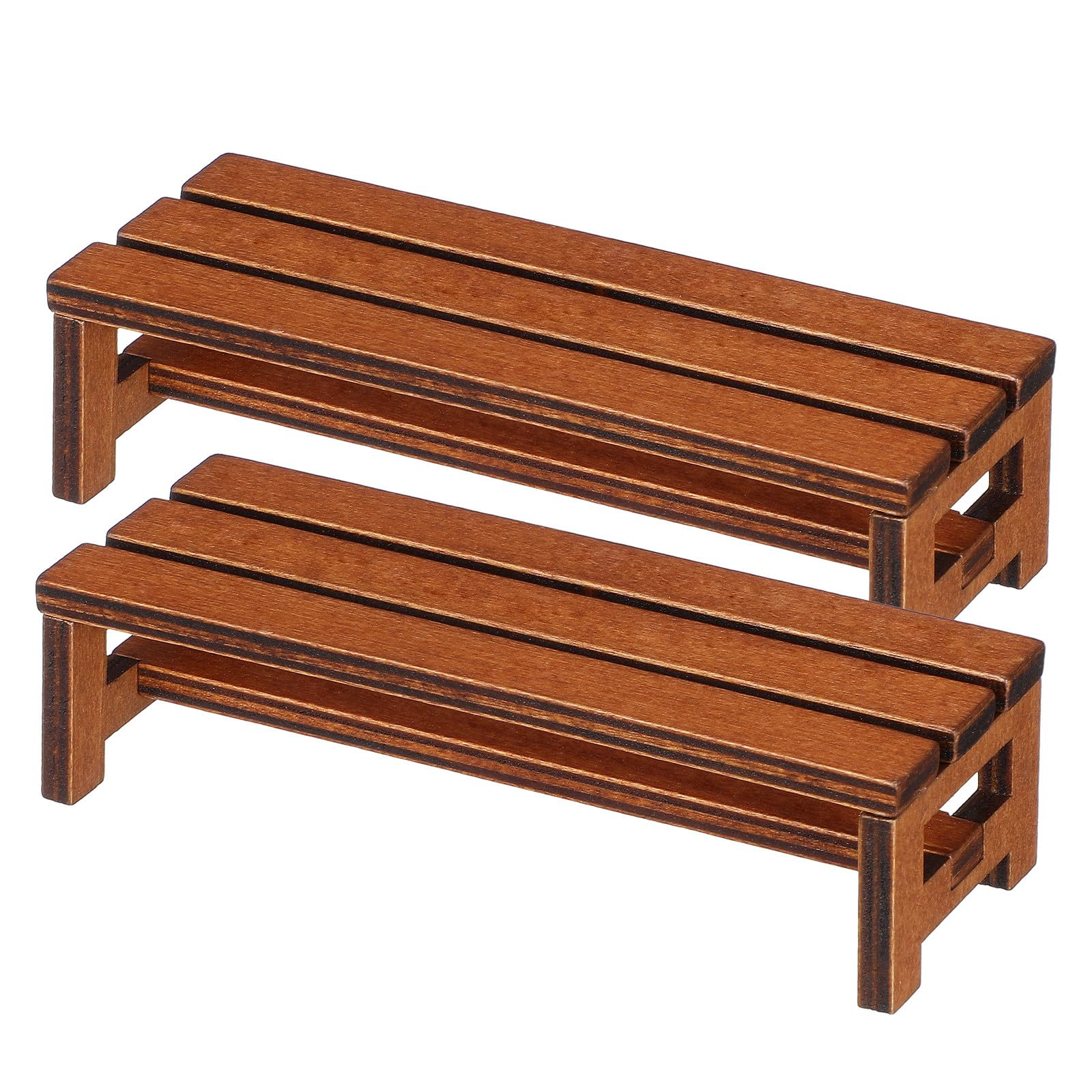SUPVOX 2pcs Miniature Dollhouse Bench Set - 1:12 Scale Wooden Park Bench & Chair Model, Dollhouse Furniture Accessories for Decoration (brown)