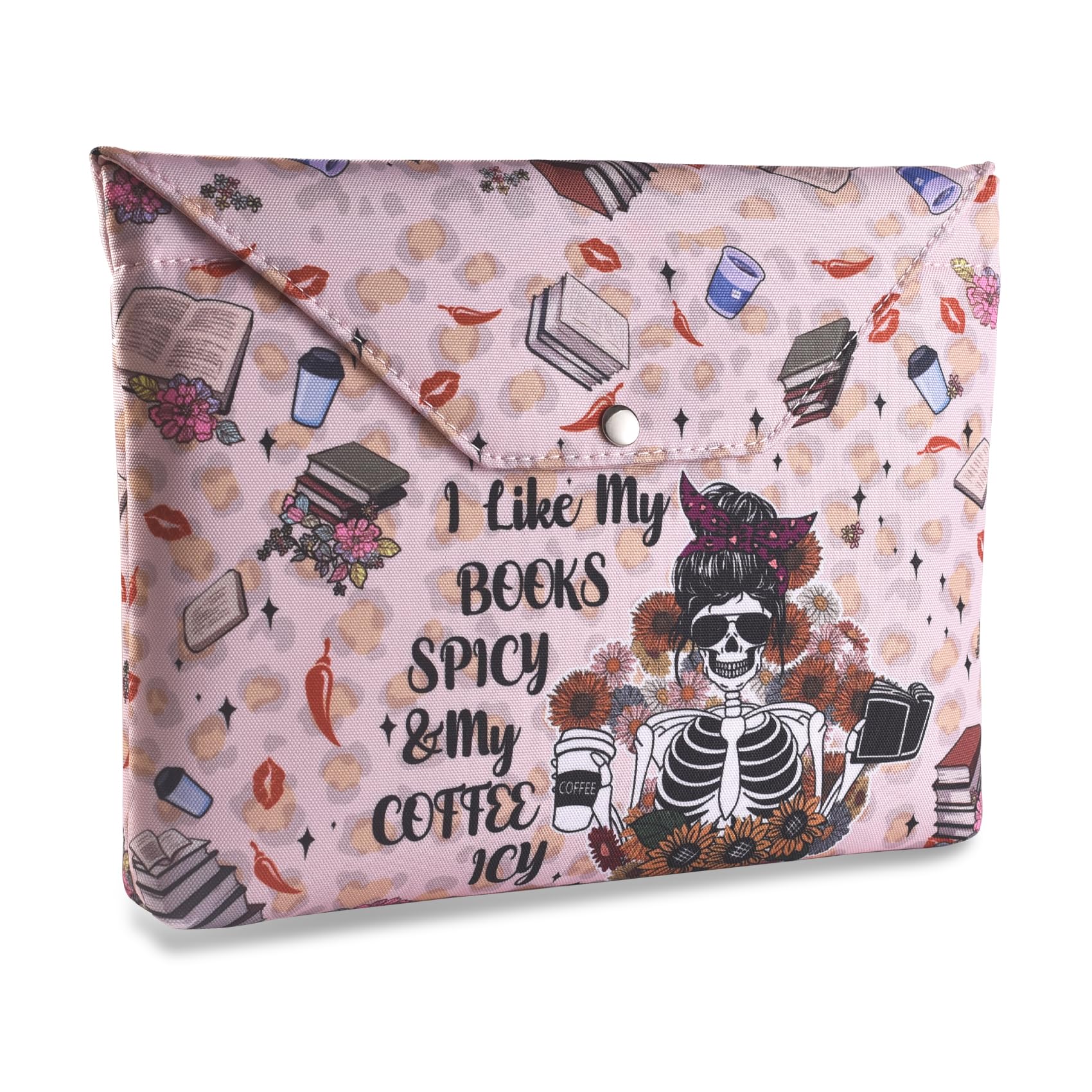 LParkin Book Sleeve with Zipper for Book Lovers Protector Cover with Padded Washable Fabric Medium 11 Inch X 9 Inch … (I Like My Books Spicy and My Coffee ICY)