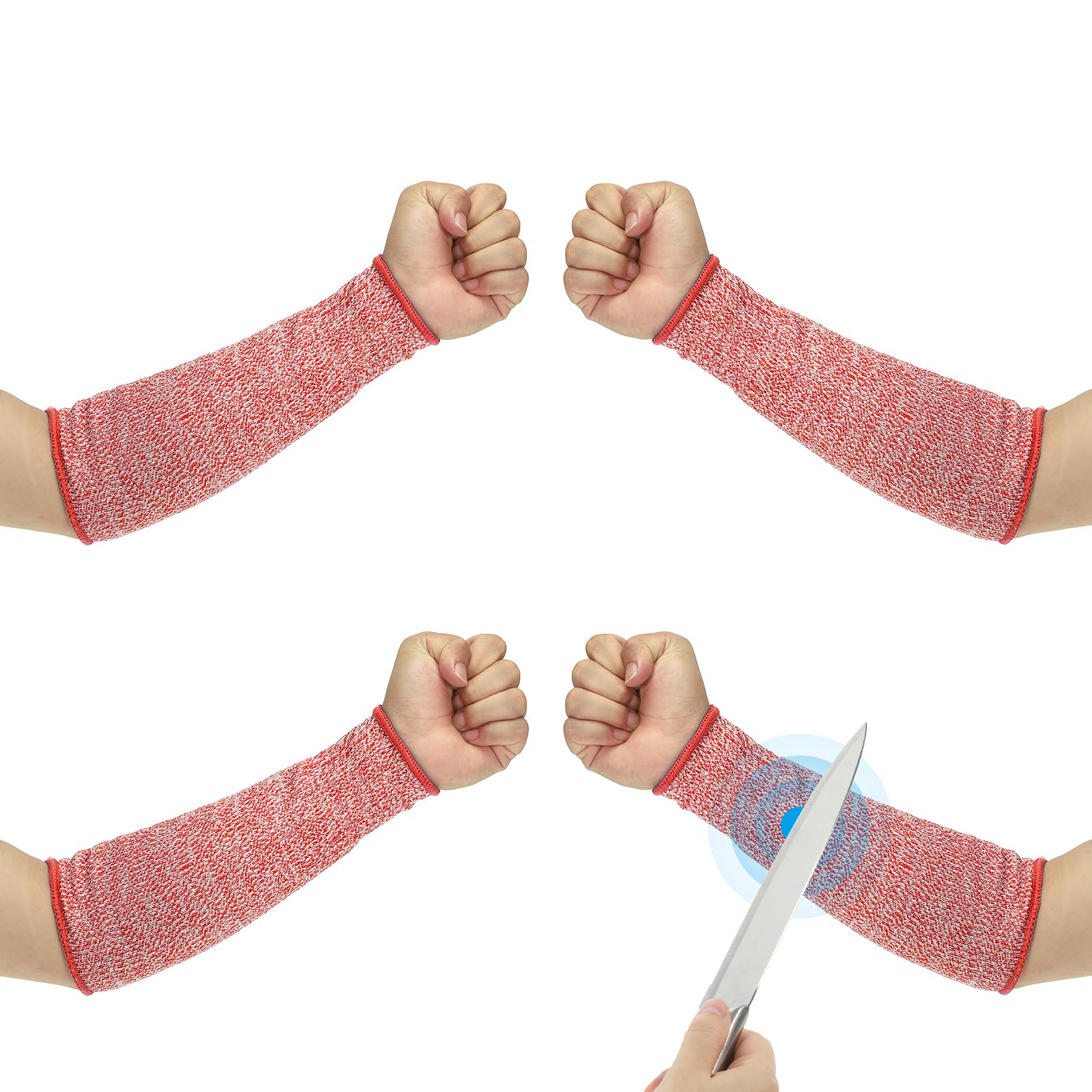 PATIKIL 12 Inch Cut Resistant Sleeve, 2 Pairs Arm Safety Protectors Sleeves Forearm Sleeve HPPE Level 5 Protection for Thin Skin and Bruising, S, Red