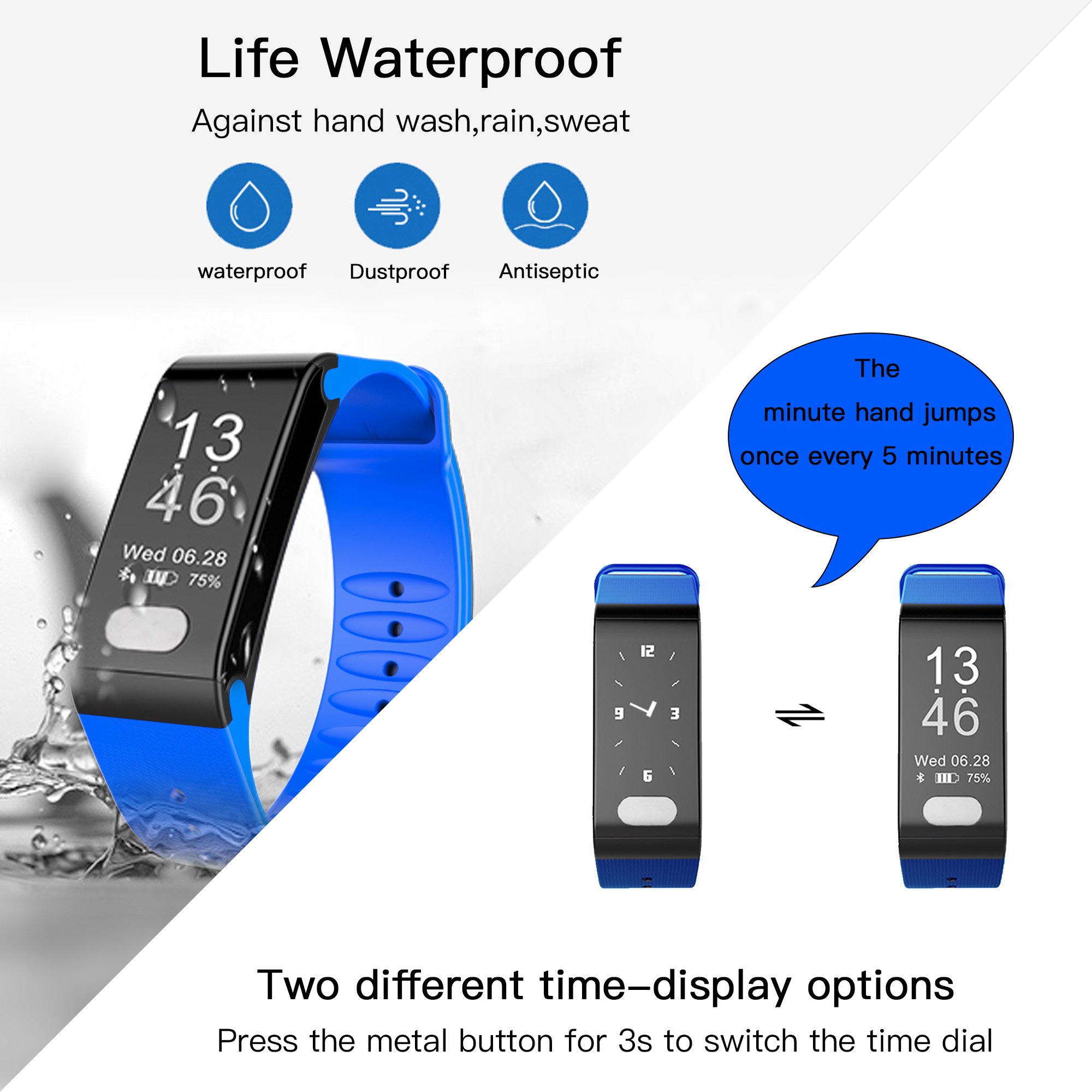 Fitplus Fitness Tracker with Heart Rate Monitor,Waterproof Fitness Watch,Smart Band,Pedometer Activity Tracker,Smart Bracelet with Blood Pressure Monitor,Sleep Monitor,Step Calorie Distance Counter