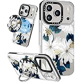 Lotadilo Case for iPhone 17 Pro Max Case Compatible with Magsafe Ring Holder Stand - for Women Blue Flower Design TPU Phone Cover for Girls Girly Funny Fashion