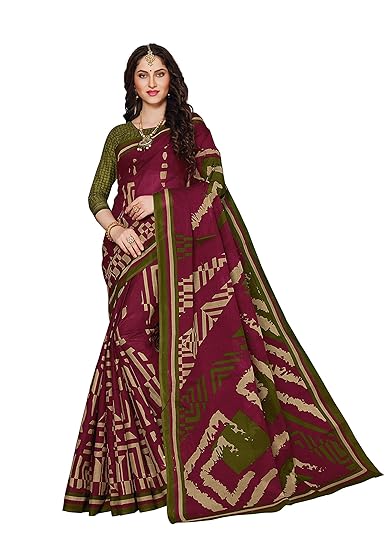Womens Pure Cotton Printed Saree with Blouse Piece (SKR5489_Purple-Green)