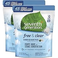 Seventh Generation Laundry Detergent Packs, Free & Clear, 90 Loads (2 pouches, 45 Ct EA)