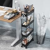 SOLEJAZZ 4-Tier Slim Storage Trolley Cart with 6 Hooks Black Plastic view 5