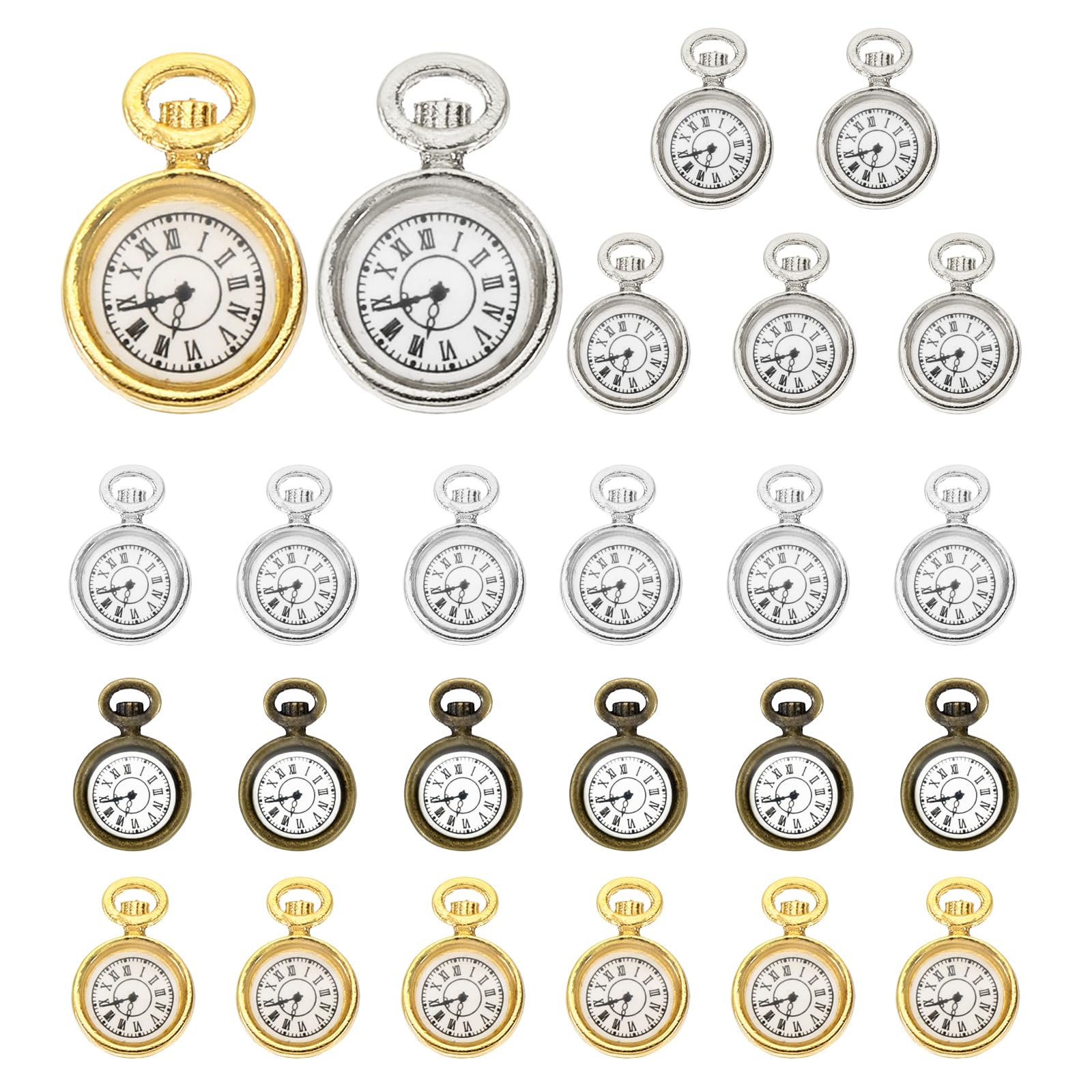 PATIKIL Watch Clock Charm Pendant, 25 Pcs Alloy Enamel Retro Vintage Pocket Watch Charm for DIY Crafts, Multicolored, 0.67 x 0.5 Inch