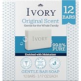 Ivory Bar Soap Designed for Whole Family, Original Scent, 3.17 oz 12 Count | Gentle Formula for All Skin Types | Free of Dyes, Parabens &amp; Phthalates | Plant-Based Cleaning Power &amp; Dermatologist-Tested