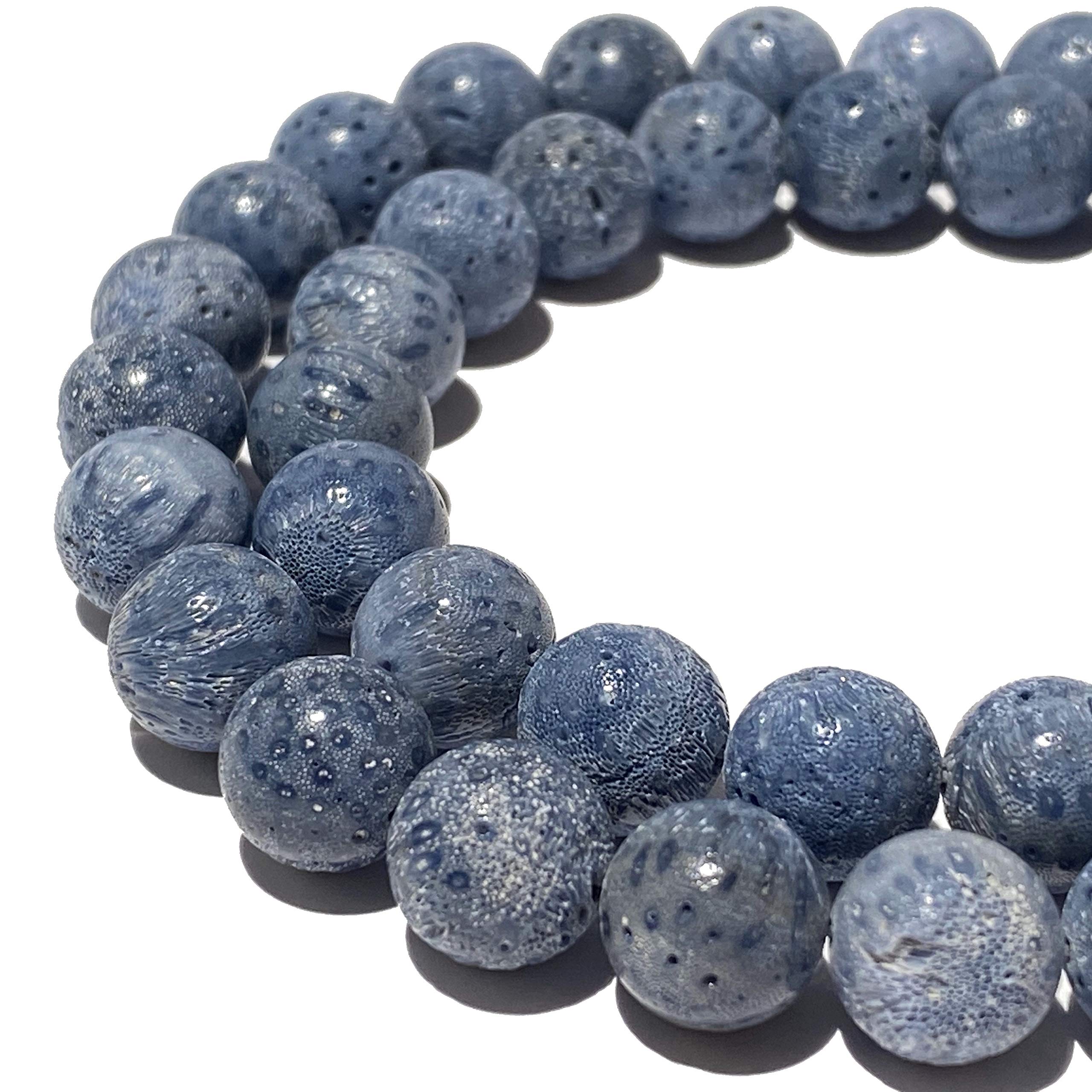 ABCGEMS Essential-Oil-Diffuser Indonesian Denim-Blue Sponge Coral (Raw- No Wax- Non Polished) Natural DIY Jewelry Making - Healing, Energy, Round, Tiny, 6mm