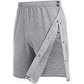 Deyeek Mens Tear Away Shorts Post Surgery Recovery Side Snap Shorts Color Block Cotton Break Away Pants with Pockets