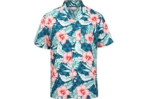 SEAOYOZO Hawaiian Shirts for Men Short Sleeve Casual Button Down Shirt Summer Beach Aloha Shirt Holiday Party Tropical Print