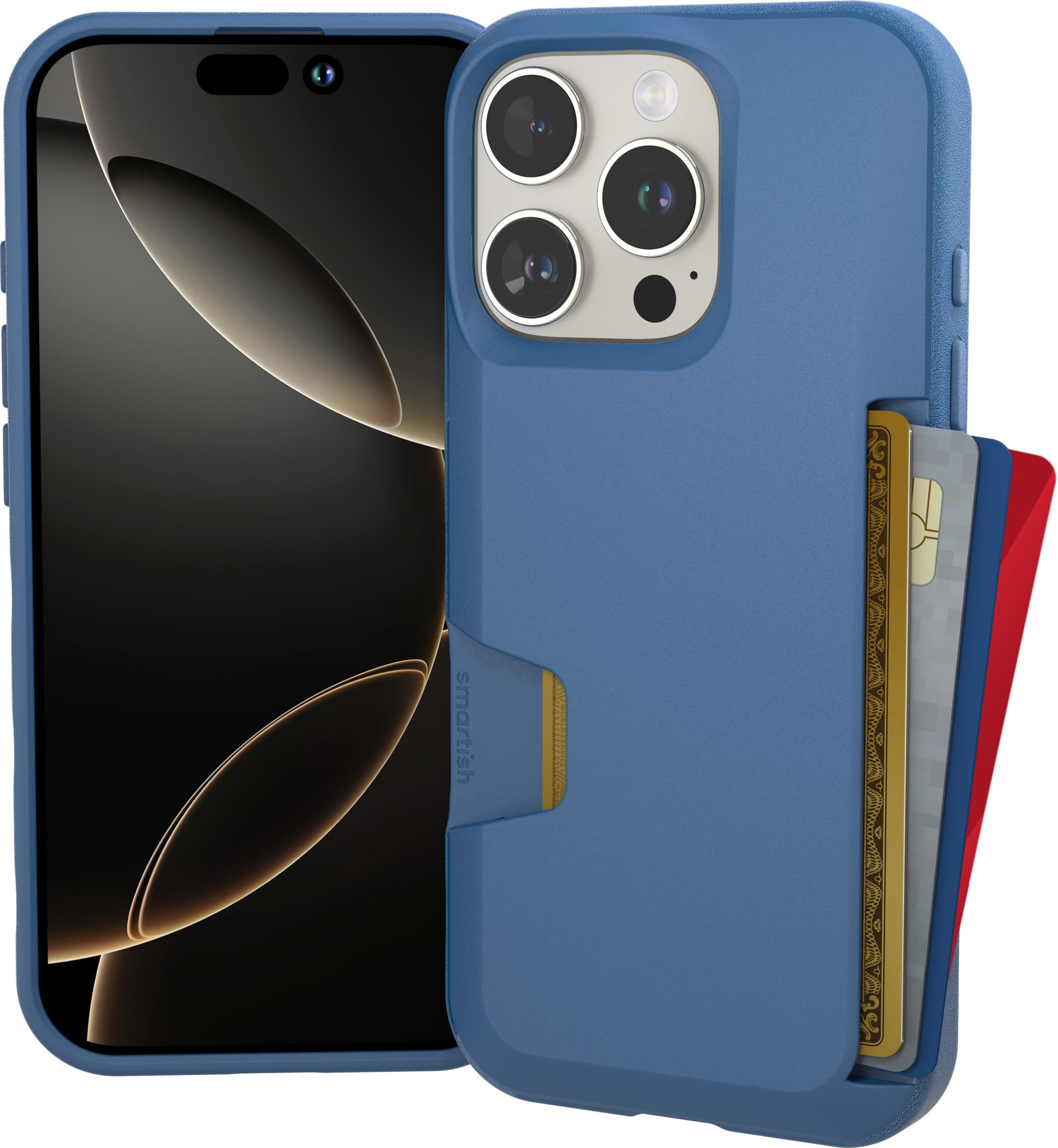 Smartish® iPhone 16 Pro Wallet Case - Wallet Slayer Vol. 1 [Slim + Protective] Credit Card Holder - Drop Tested Hidden Flip Card Slot Cover Compatible with Apple iPhone 16 Pro - Blues on The Green