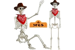 SEIFAR 5.4 Ft Halloween Life Size Skeleton Decoration, Posable Full Body Giant Human Skeleton Prop Headband Cowboy Hat Plastic Large Skeleton for Halloween Party Outdoor Indoor Yard Lawn Scary Decor
