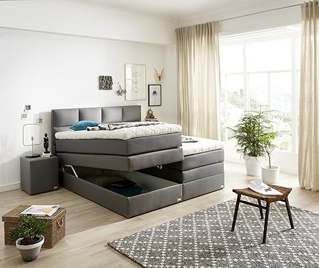 WELCON Boxspringbett Rockstar 180 x 200 mit Bettkasten und Stauraum Taschenfederkernmatratze mit über 1000 Federn 9cm Topper 