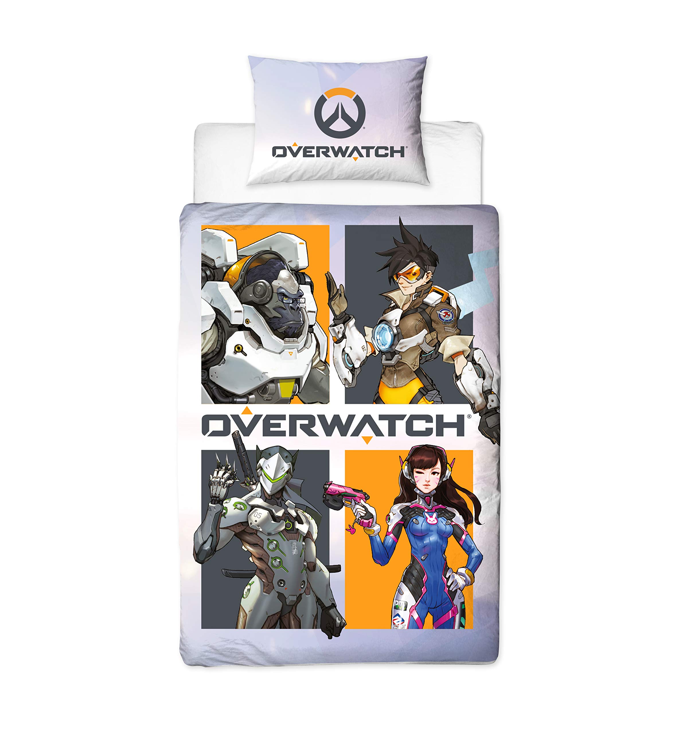 Overwatch Official Single Duvet Cover | 4 Character Design | Reversible Kids & Teenager Gaming Bedding Set & Pillowcase