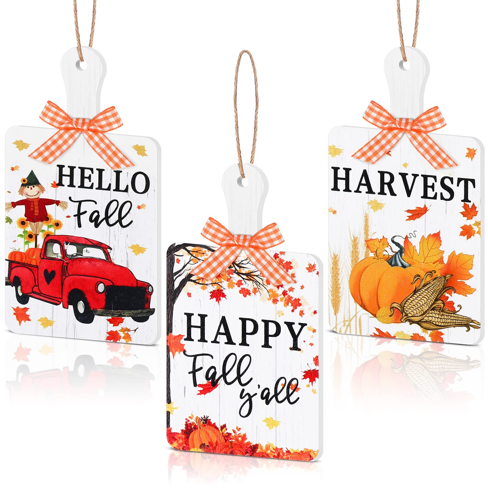 Photo 1 of Yookeer 3 Pcs Fall Decorations Vintage Hello Fall Signs Maple Leaf Decor Wooden Wall Decorations Farmhouse Wood Hanging Signs for Home Kitchen Decor