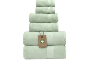 ALUSA HOME 100% Organic Zero-Twist Cotton Towels - GOTS Certified Luxury Bath Towels - Ultra Soft & Plush 700GSM Long-Staple Cotton - 6 Piece Towel Set (Eucalyptus Green)