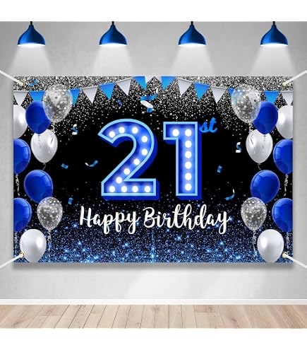 UNIQUE PARTY 12ft Glitz Blue Foil 'Happy 21st Birthday' Banner - View #2