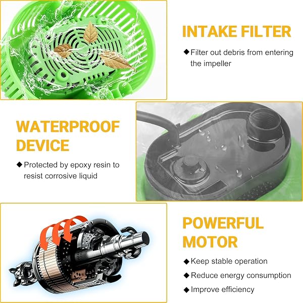 POOL COVER PUMP ABOVE GROUND – SUBMERSIBLE WATER SUMP PUMP SWIMMING WATER REMOVAL PUMPS, WITH DRAINAGE HOSE & 25 FEET EXTRA LONG POWER CORD, 850 GPH, 6 ADAPTERS