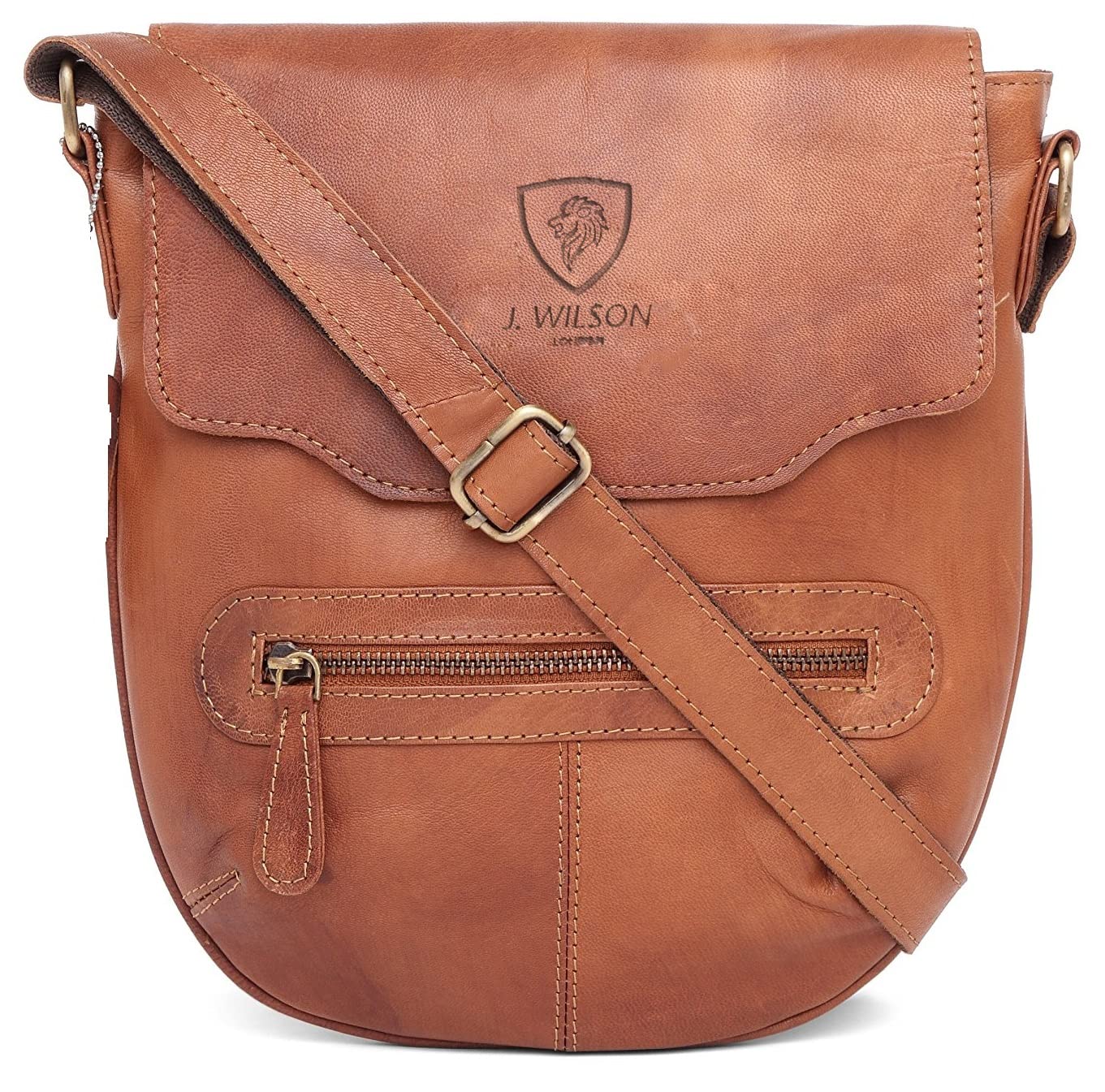 J. Wilson London Genuine Real Vintage Leather Handmade Mens Leather Flapover Everyday Crossover Shoulder Work IPAD Kindle Messenger Bag (Vintage Tan Distressed)