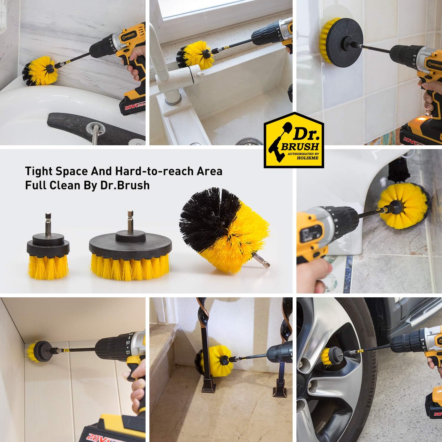 Holikme 4 Pack Drill Brush Power Scrubber Cleaning Brush Extended Long Attachment Set All Purpose Drill Scrub Brushes Kit for Grout, Floor, Tub, Shower, Tile, Bathroom and Kitchen Surface: Kitchen & Dining