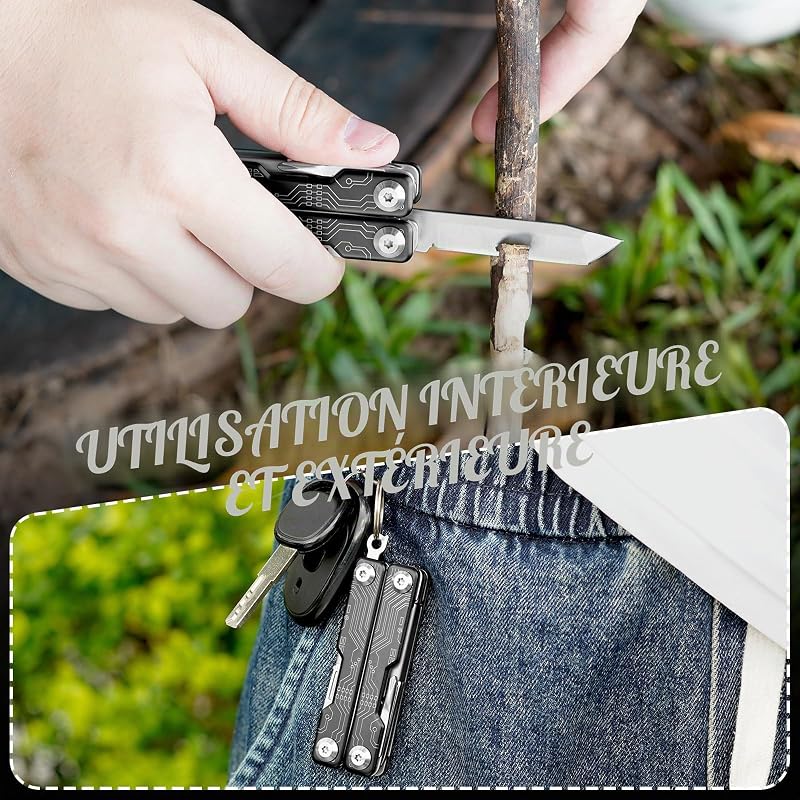 Multitool, Multi Tool de Poche EDC, Ciseaux Multifonctions avec Brise-vitre, Outil Multifonction pour Urgences et l'usage Quotidien, Idée Cadeau Homme, Gadgets EDC, Cadeau Noel Homme - Noir
