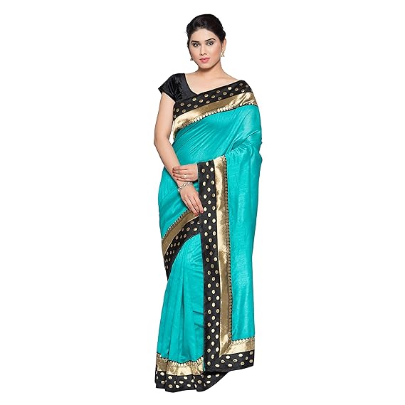 OOMPH! Womens Art Silk Saree (rbpt_555_green_Teal)