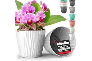 Mueller Austria Plant and Flower Pot 2/1 Set, Heavy Duty 6 Inch European Made Stylish Indoor/Outdoor Decorative Planter, for All House Plants, Flowers, Herbs, White