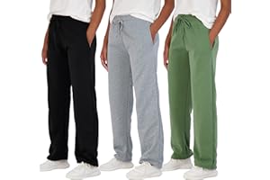 Real Essentials 3 Pack: Women's Relaxed Fit Fleece Open Bottom Sweatpants - Casual Athleisure (Available in Plus)