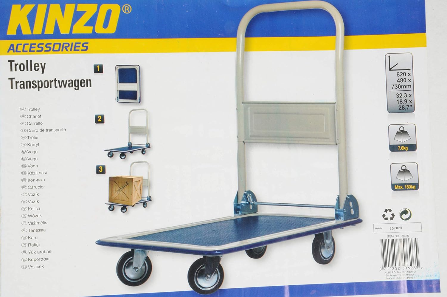 KINZO 29626 Foldable Trolley, Blue - Image 4